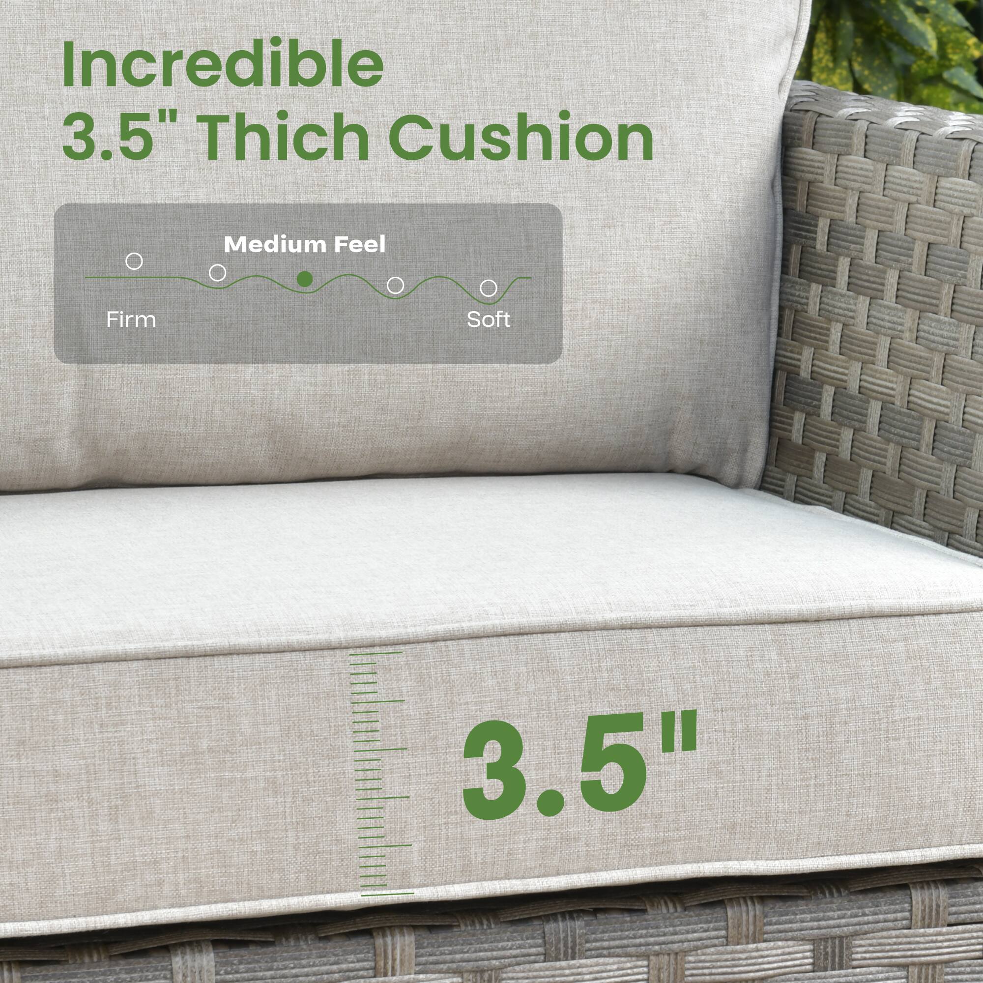 Incredible 3.5" Thick Cushion  
Medium Feel  
Firm Soft  
3.5"