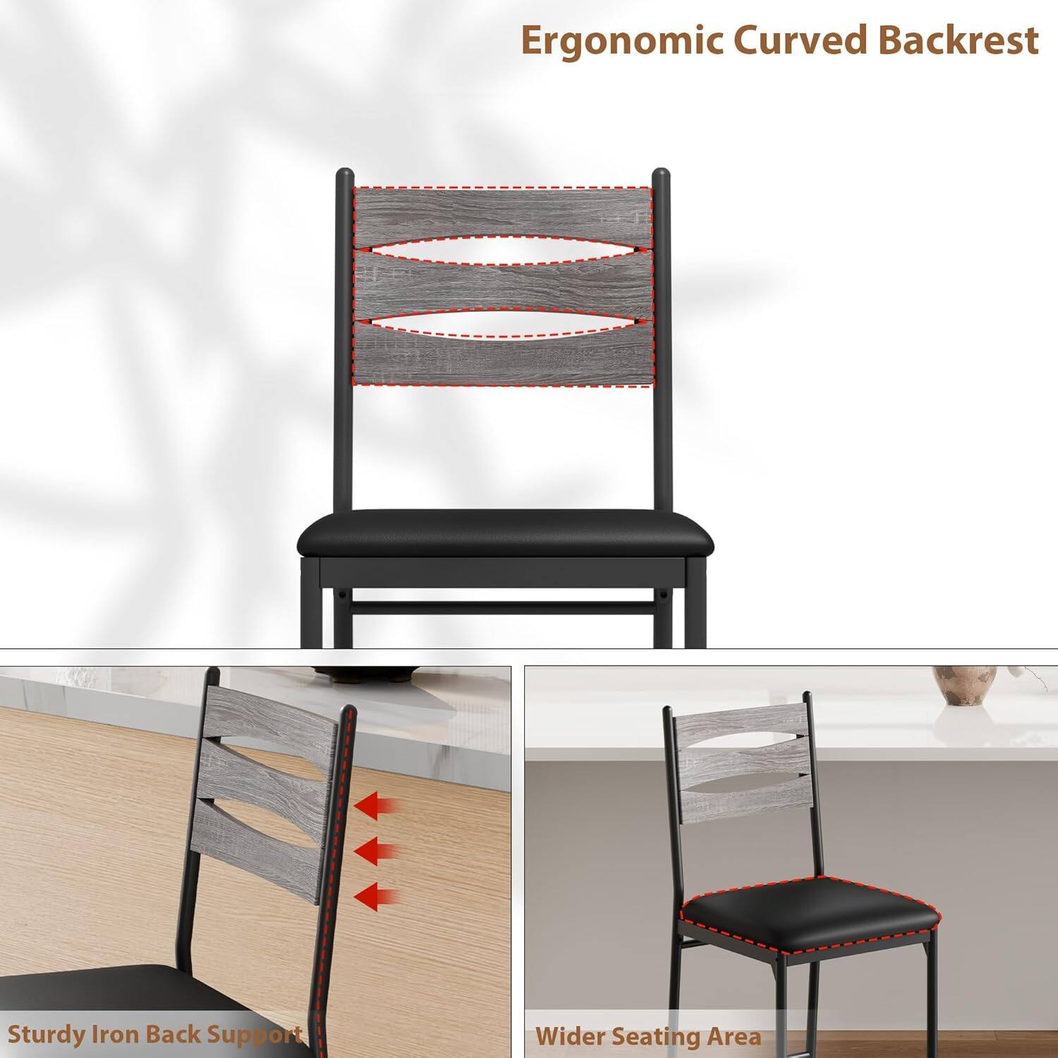 Ergonomic Curved Backrest  
Sturdy Iron Back Support  
Wider Seating Area