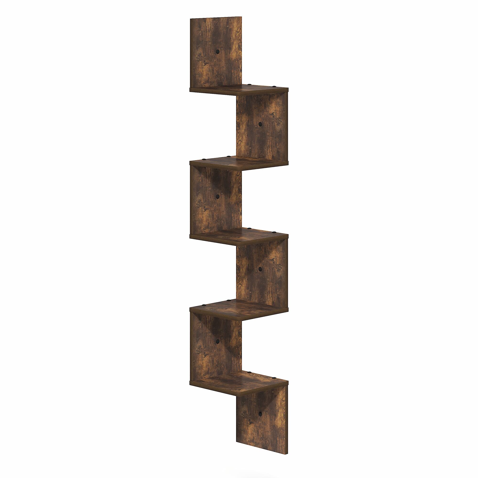 Alt View 4. Furinno - ROSSI Corner Floating Shelves for Wall, Corner Square Wall Shelf, S-shape Radial Floating Book Shelf, Easy Assembly - Amber Pine.