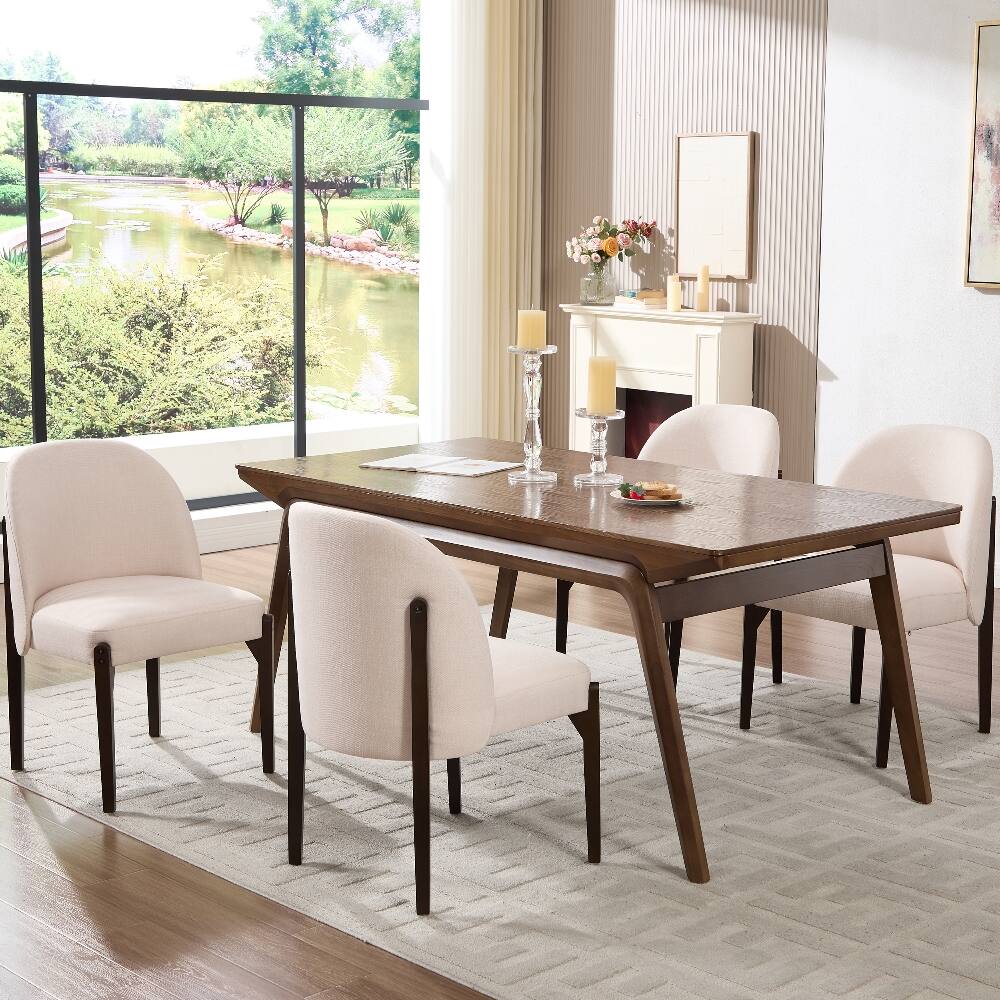 Alt View 7. Loheer - Loheer Wooden Dining Chairs Set of 2 Modern Fabric Upholstered Kitchen Farmhouse Dinner Room Chairs Beige - Beige.