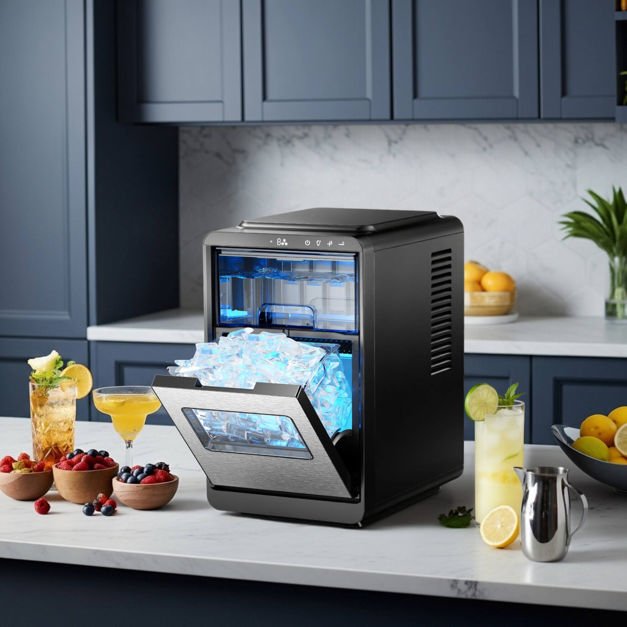 Alt View 4. SIMZLIFE - Countertop Crescent Ice Maker - 35.9Lbs/24H Output, 16 Pieces in 12 Mins, Auto Deep Cleaning, Built-in Timer, Portable D - black and silver.