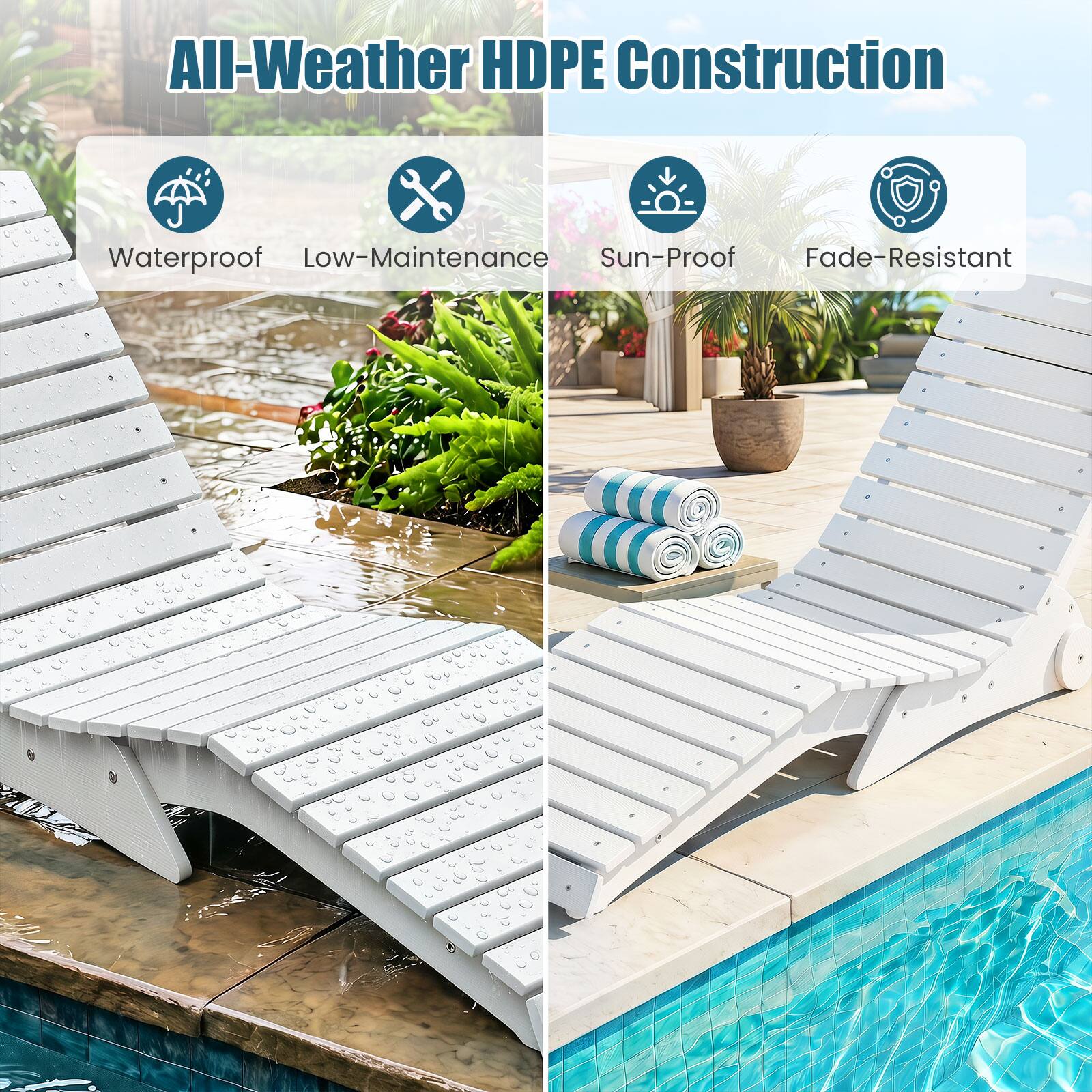All-Weather HDPE Construction

- Waterproof
- Low-Maintenance
- Sun-Proof
- Fade-Resistant