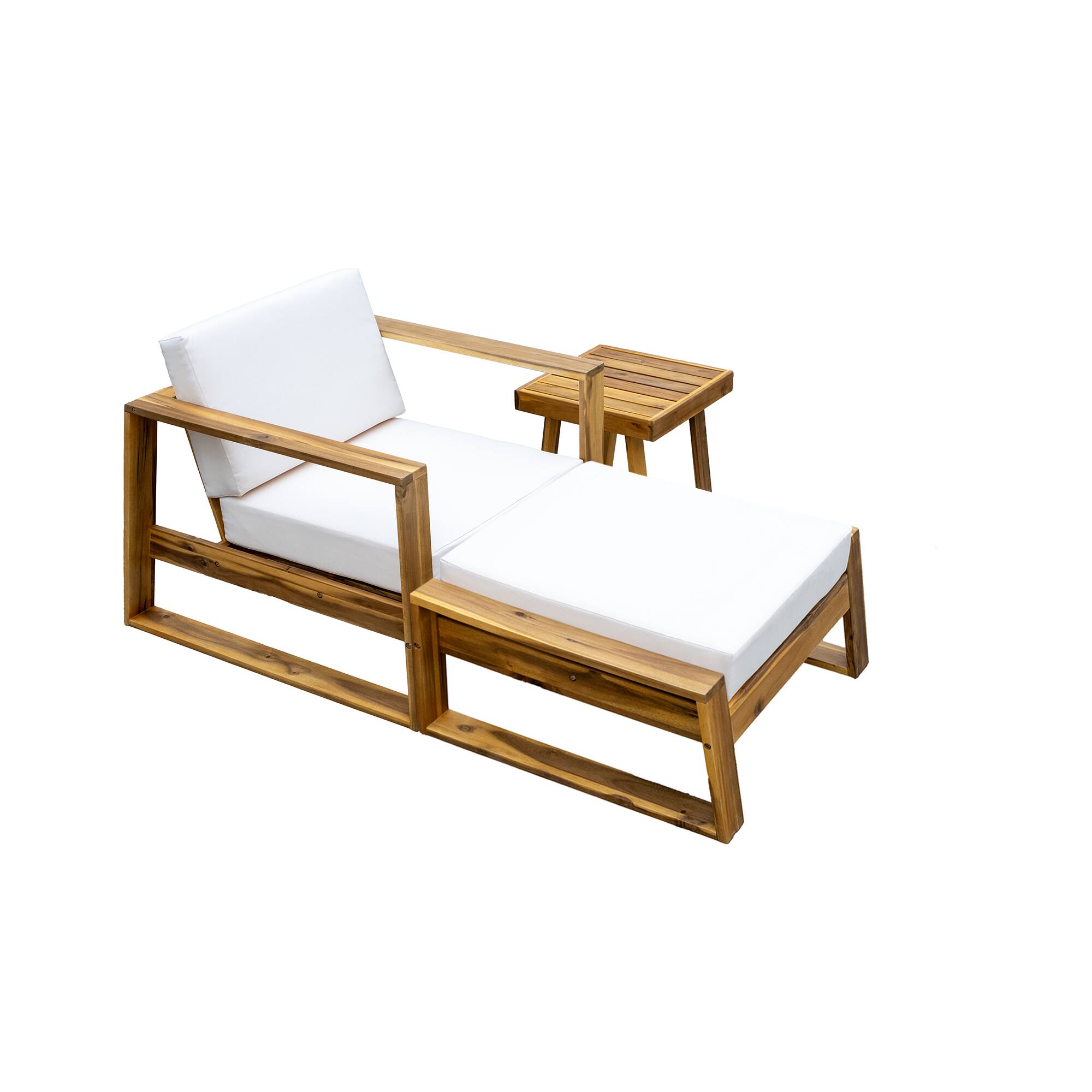 Alt View 2. APRILSOUL - Acacia Wood Lounge Chair with Side Table Weather Resistant D18 Cushions Outdoor Garden Patio - Natural+Beige.
