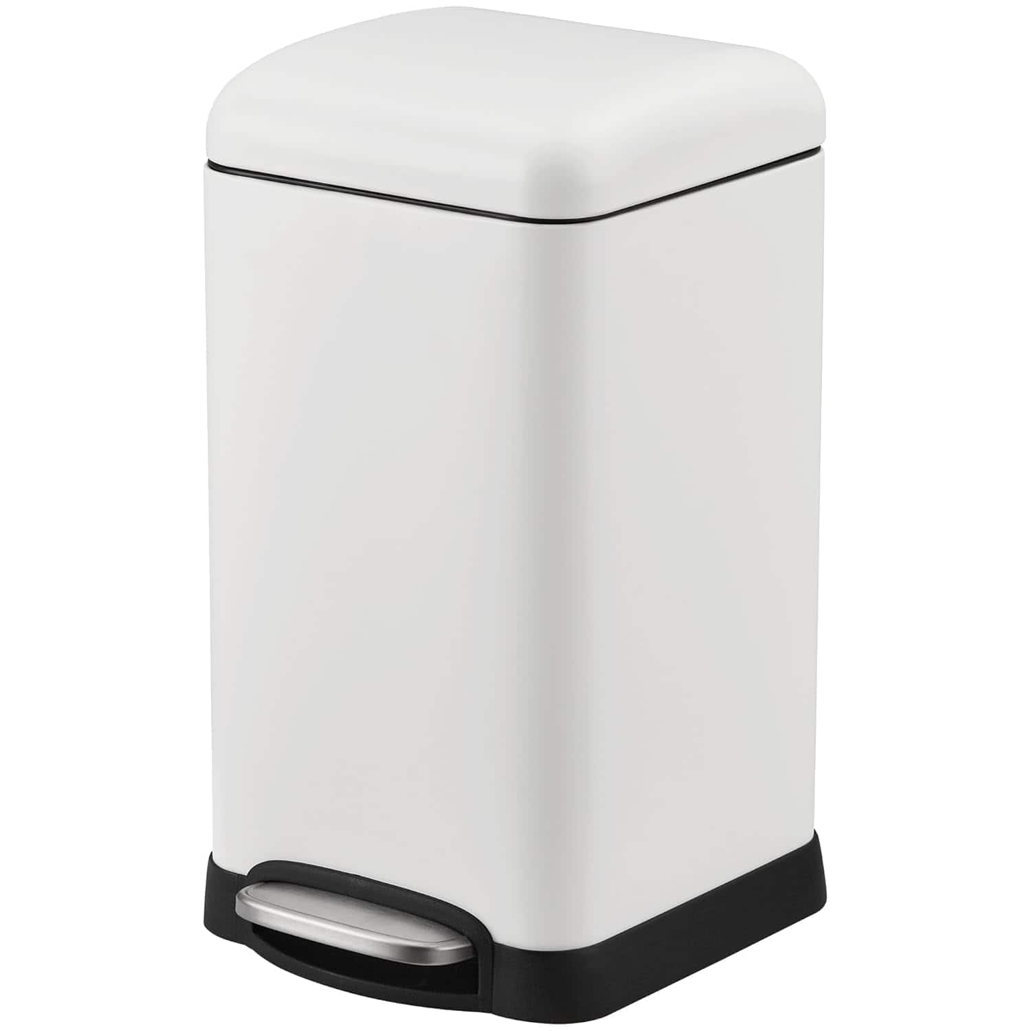 Homhougo - 12L Trash Can, Smudge Resistant Rectangular Trash Can with Soft-Close Foot Pedal, Fingerprint-Resistant - White