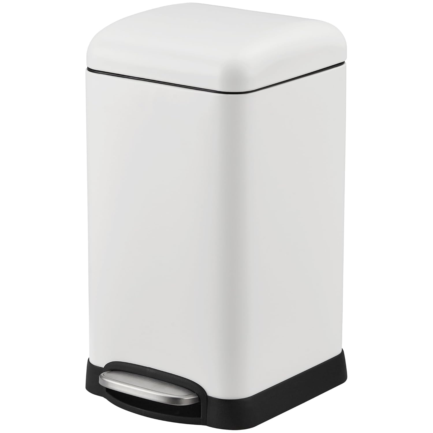 Front. Homhougo - 12L Trash Can, Smudge Resistant Rectangular Trash Can with Soft-Close Foot Pedal, Fingerprint-Resistant - White.