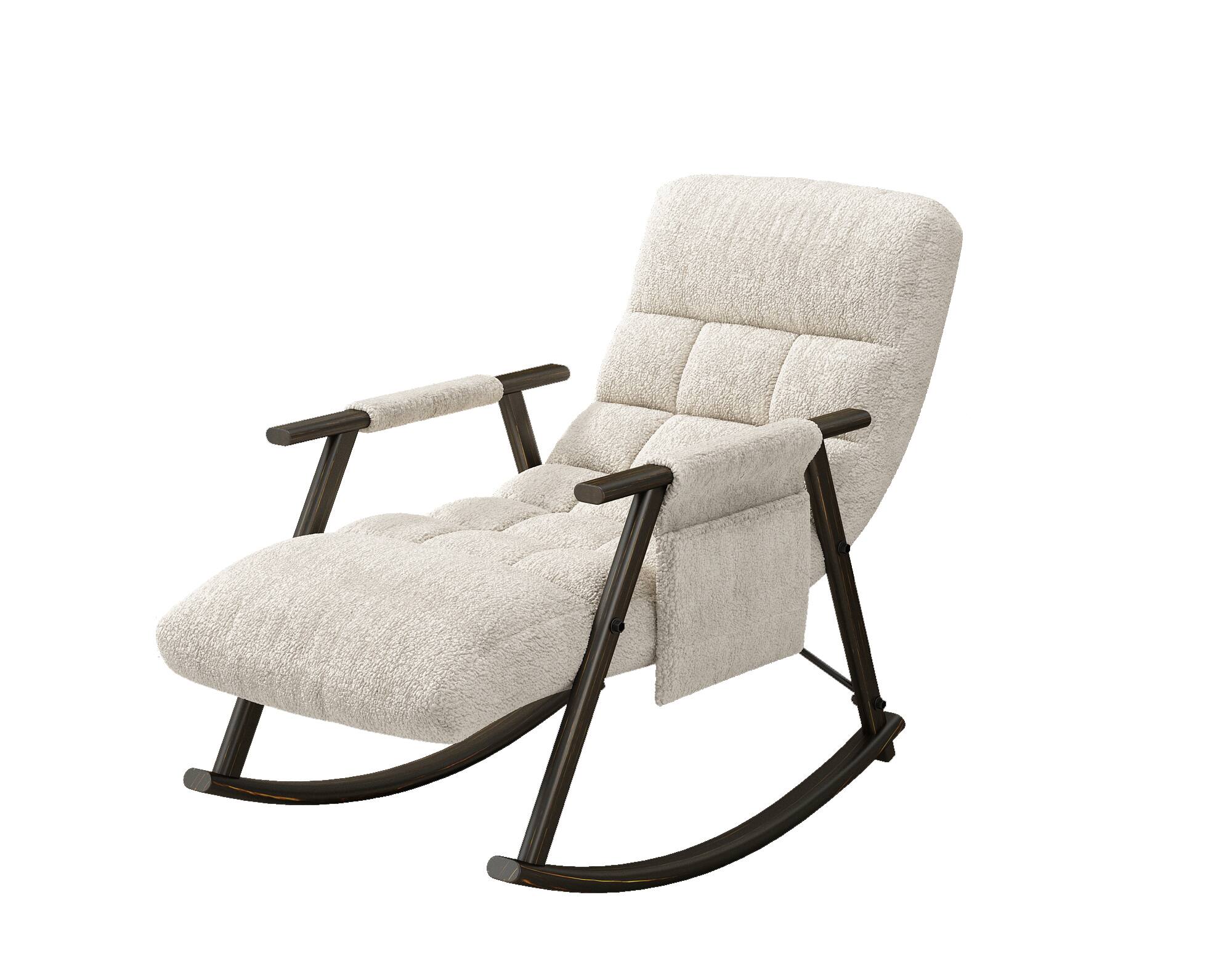 Front. SlickBlue - Casual Folding Rocking Chair with Adjustable High Back and Footrest - Beige.