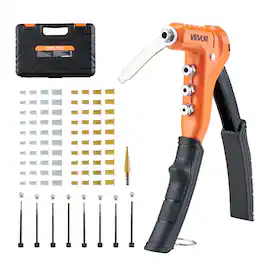 VEVOR - Rivet Nut Tool Kit, 9-Inch One-Handed Rivnut Tool Kit, with 8 Mandrels, a Step Drill Bit and 80 Nuts - Orange + Black