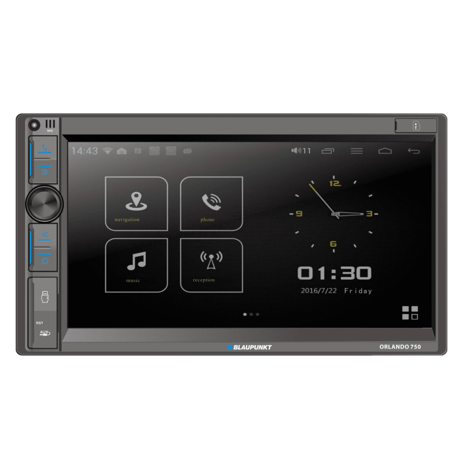 - 14:43
- 11 12
- navigation phone 9 3 6
- music reception
- 01:30
- 2016/7/22 Friday
- P AUS
- BLAUPUNKT ORLANDO 750