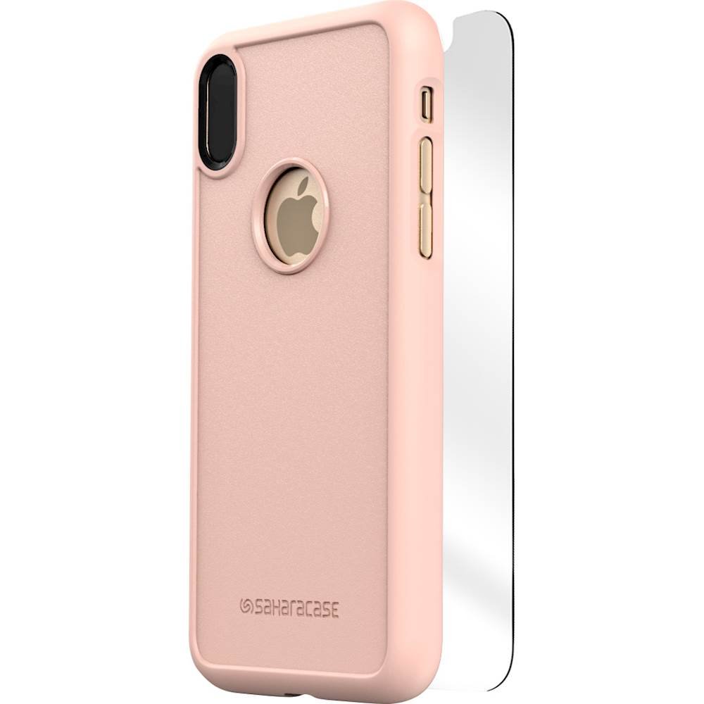 dbulk case with glass screen protector for apple iphone x and xs - rose gold