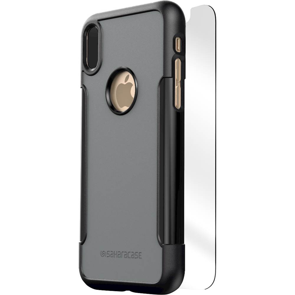 SaharaCase - Classic Case with Glass Screen Protector for Apple iPhone X and XS - Black Gray