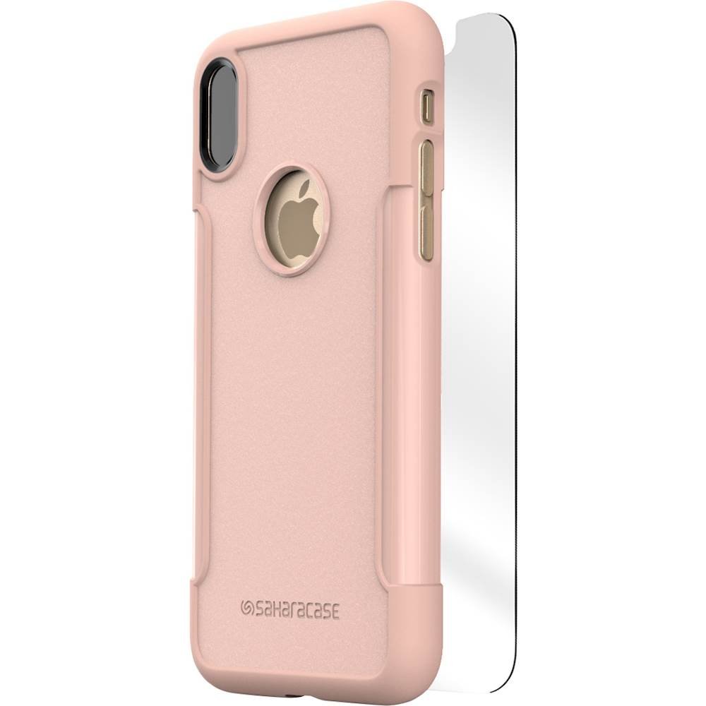 classic case with glass screen protector for apple iphone x and xs - rose gold