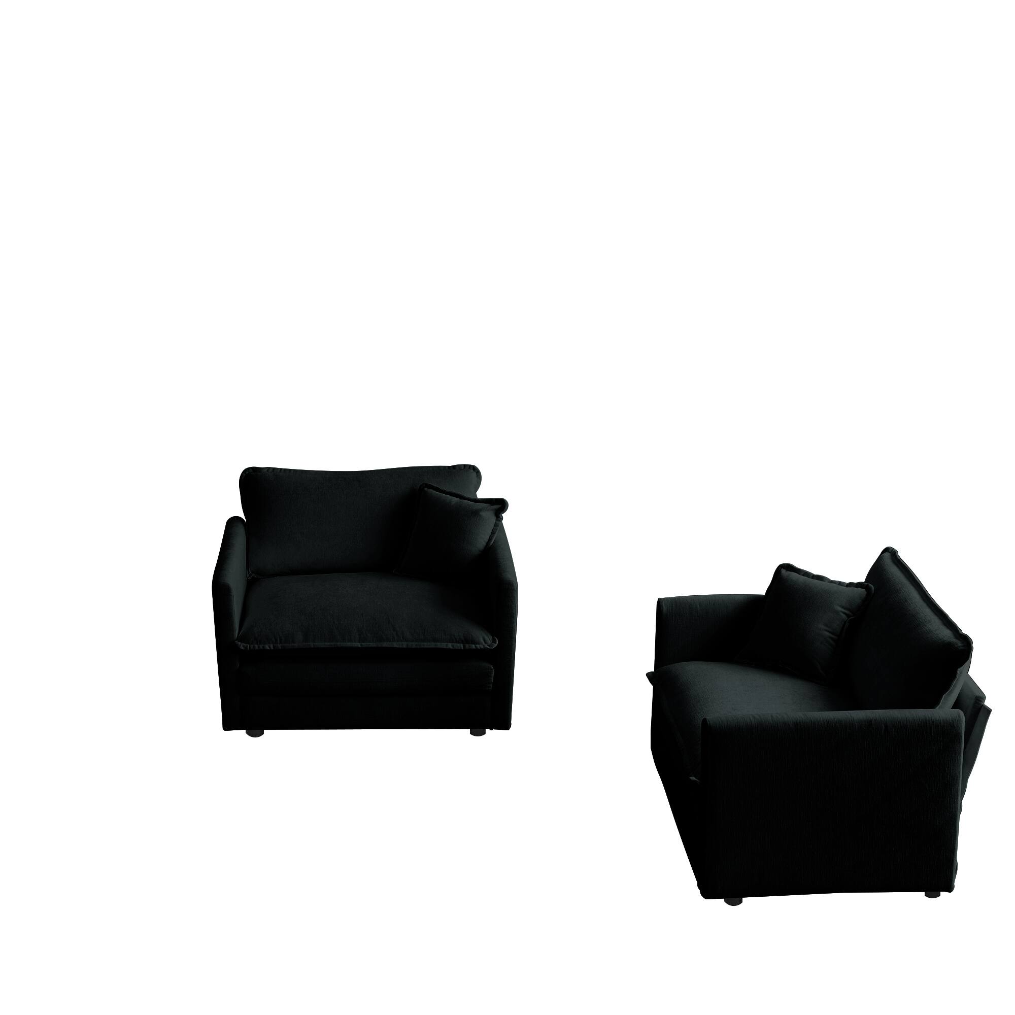 Alt View 2. LOVMOR - Accent Chair Set of 2 Highend Chenille Upholstered Armchairs Living Room Side Chairs with Toss Pillow Black Chenille - Black.
