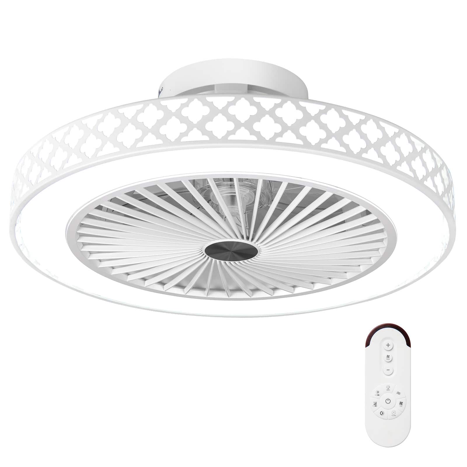 Gymax - Ceiling Fan w/ Lights & Remote 3000-6500K Modern Flush Mount LED Fan Light - White