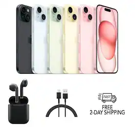 Apple - Refurbished Excellent - iPhone 15 A2846 (Fully Unlocked) 128GB w/ Wireless Earbuds - Yellow