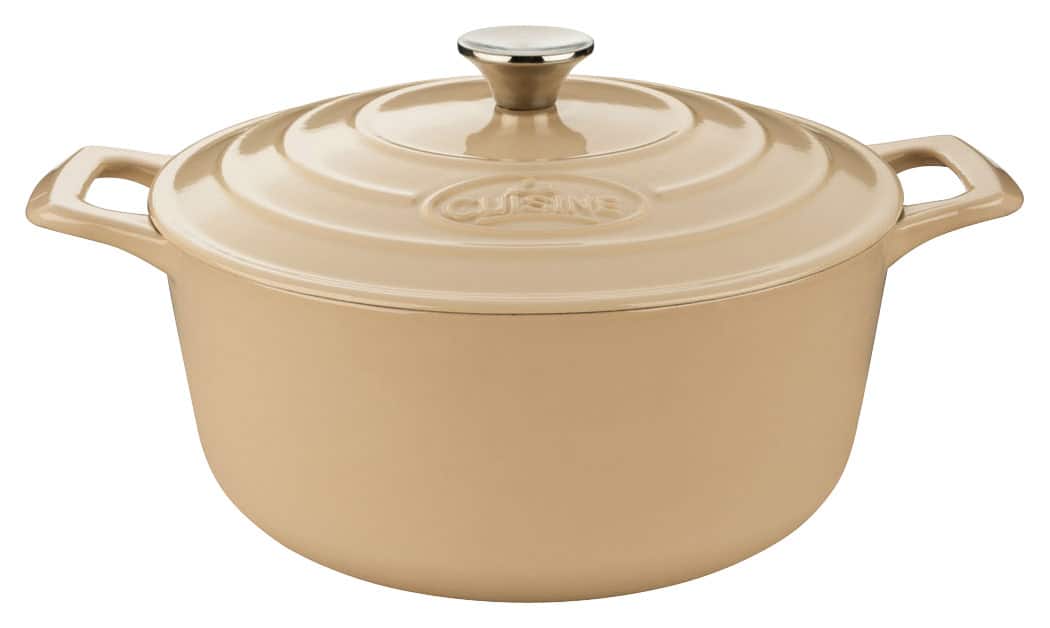 Angle. La Cuisine - Pro Cast -Iron Round Covered Casserole 3.7 qt - Beige.