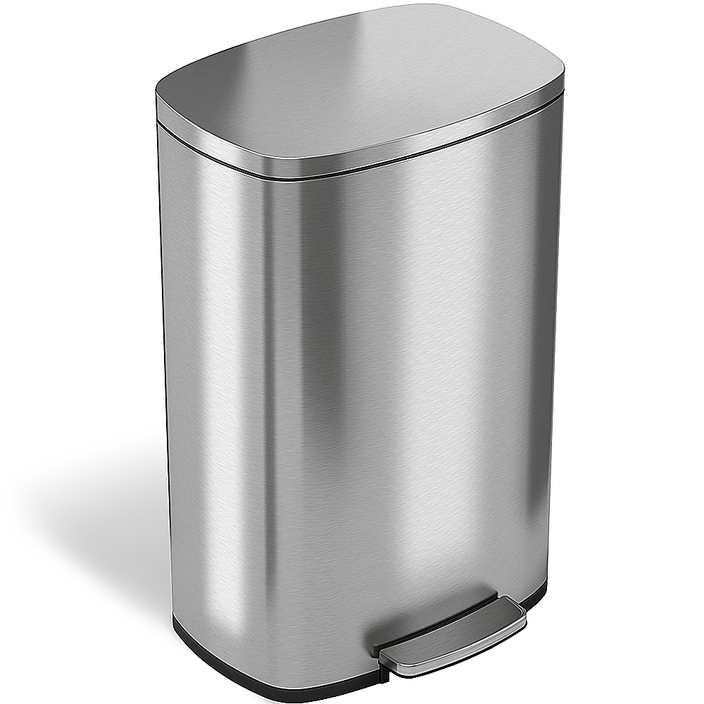 Angle View: Halo - Premium Stainless Steel 13.2 Gallon Step Pedal Trash Can with AbsorbX Odor Control System & Removable Inner Bucket - Stainless steel