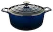 La Cuisine - Cast-Iron Round Covered Casserole - Blue - Angle