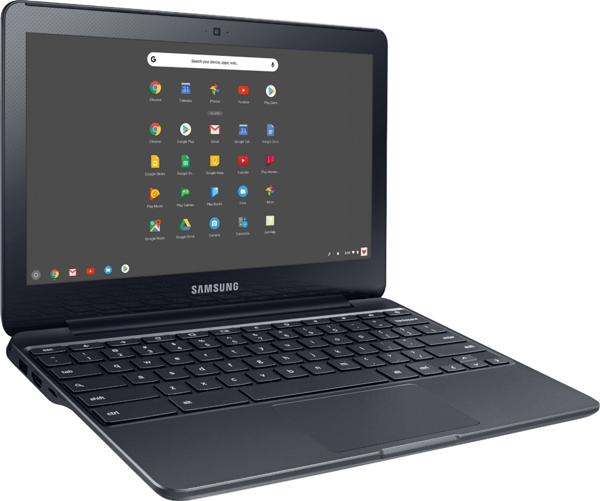 Angle. Samsung - 11.6" Chromebook - Intel Celeron - 2GB Memory - 16GB eMMC Flash Memory - Black.