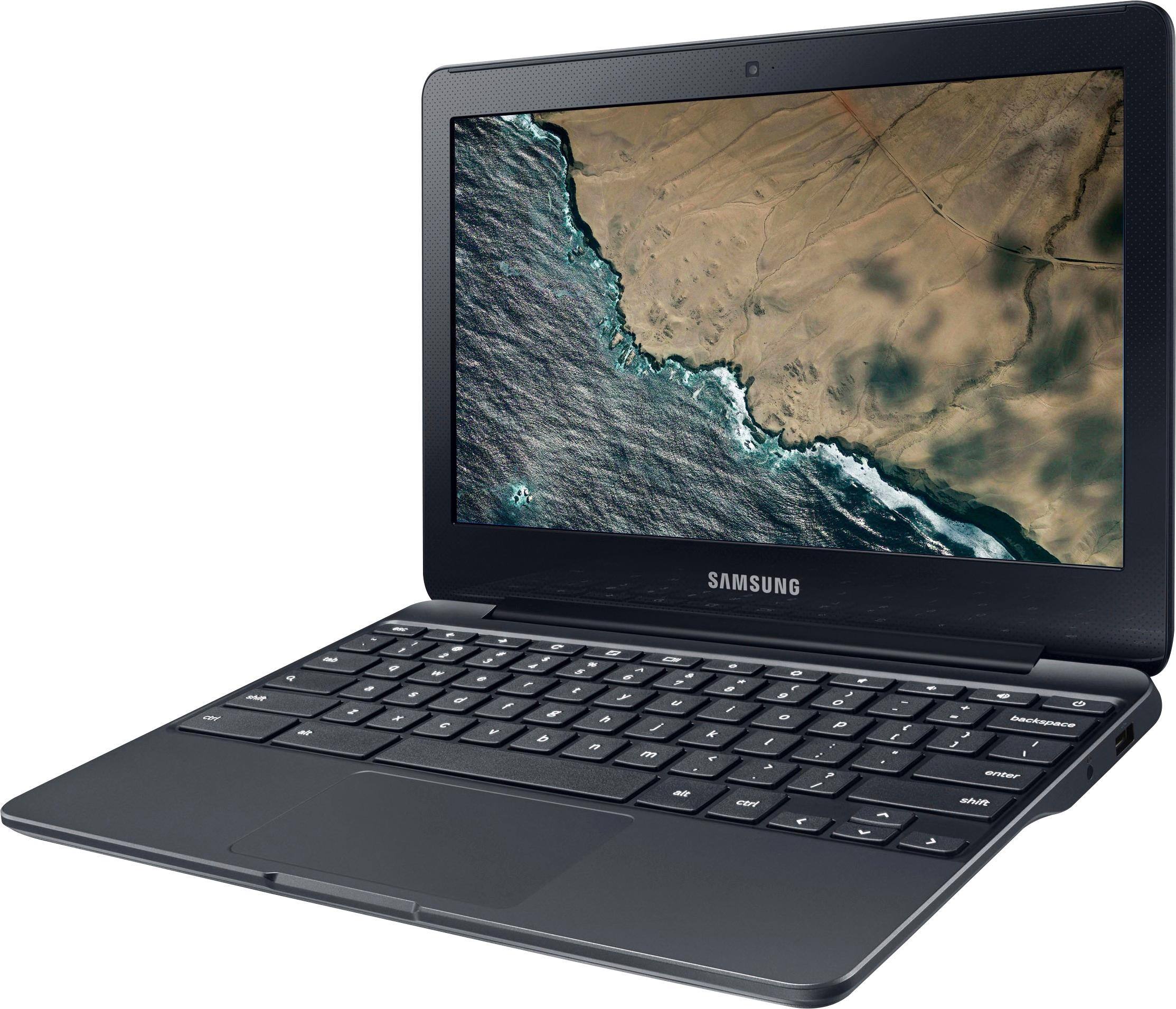 Left. Samsung - 11.6" Chromebook - Intel Celeron - 2GB Memory - 16GB eMMC Flash Memory - Black.