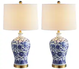 Jonathan Y - Jennifer 25.75" Ceramic/Metal LED Table Lamp, (Set of 2) - Blue/White