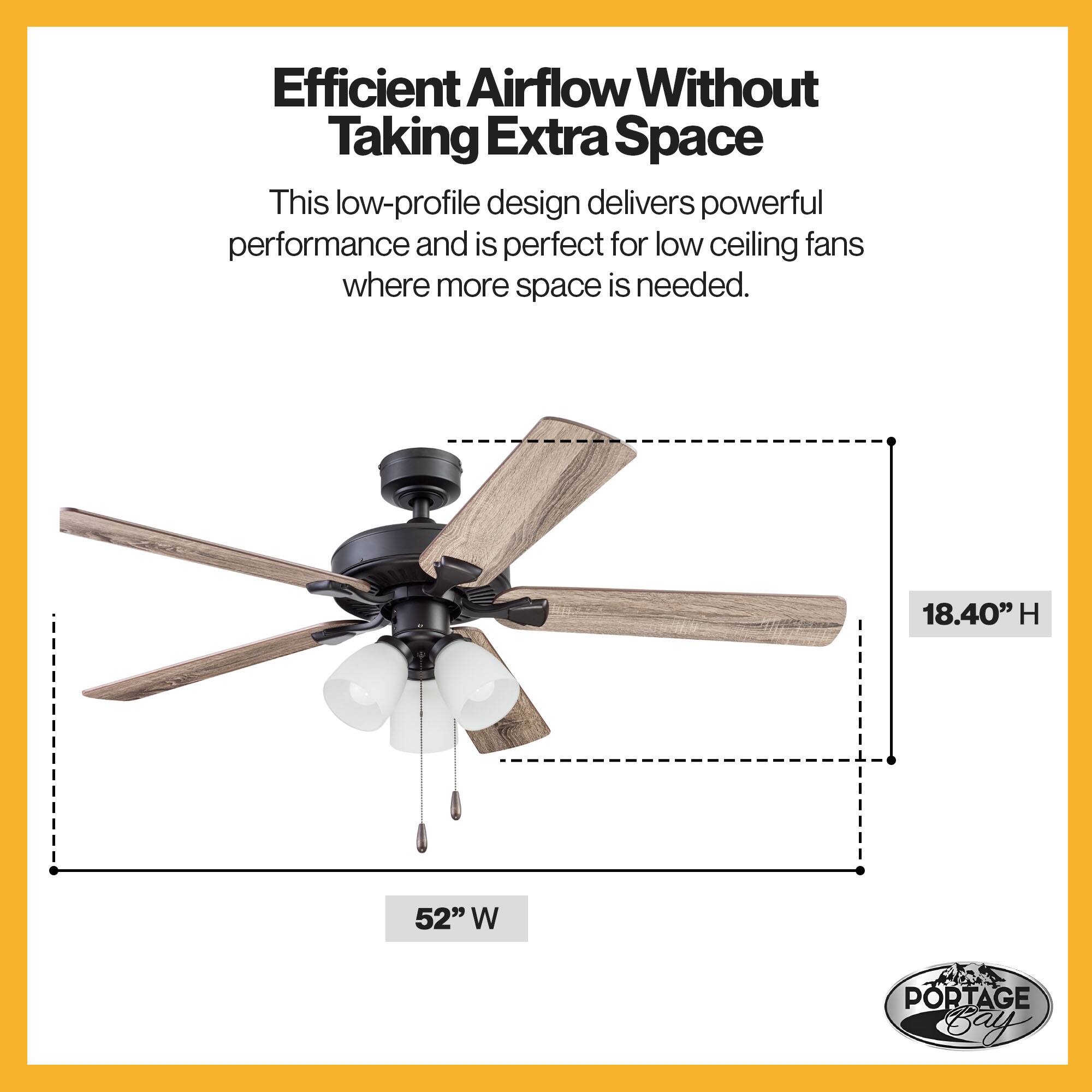 Efficient Airflow Without Taking Extra Space

This low-profile design delivers powerful performance and is perfect for low ceiling fans where more space is needed.

18.40" H 52" W

PORTAGE Bay