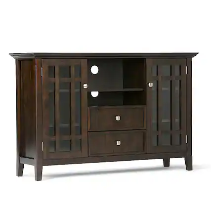 Front. Simpli Home - Bedford SOLID WOOD 53 inch Wide Transitional TV Media Stand in Dark Tobacco Brown For TVs up to 60 inches - Dark Tobacco Brown.