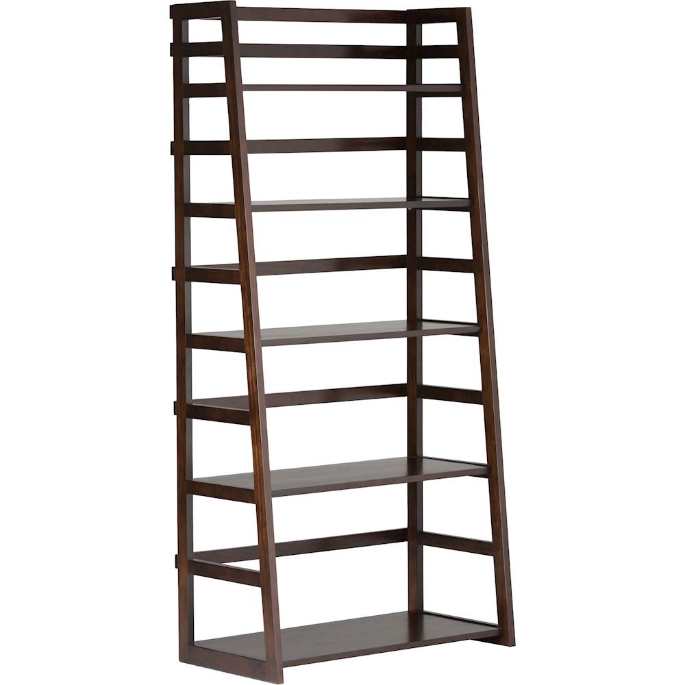 Angle View: Simpli Home - Acadian Ladder Wood 5-Shelf Bookcase - Tobacco Brown