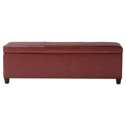 Front. Simpli Home - Avalon Rectangular Polyurethane Faux Leather Ottoman With Inner Storage - Red.