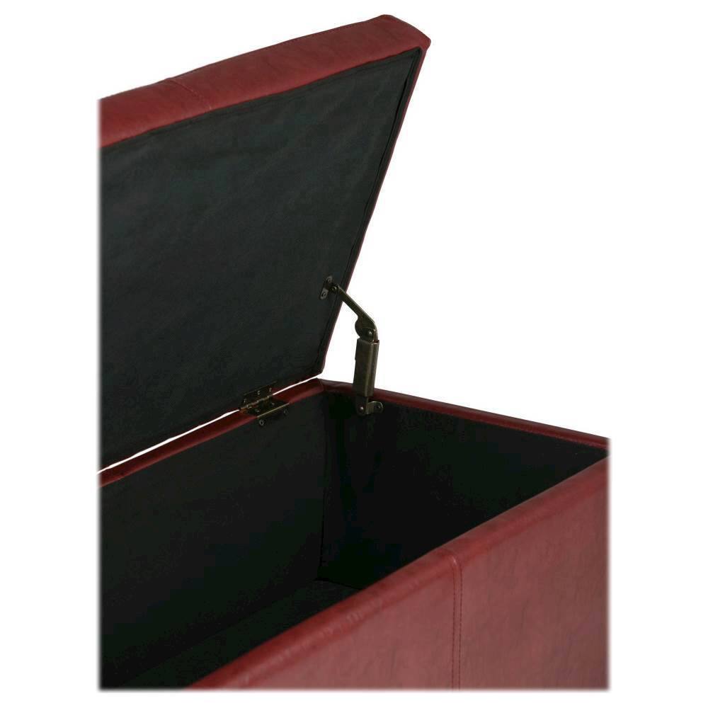 Alt View 12. Simpli Home - Avalon Rectangular Polyurethane Faux Leather Ottoman With Inner Storage - Red.