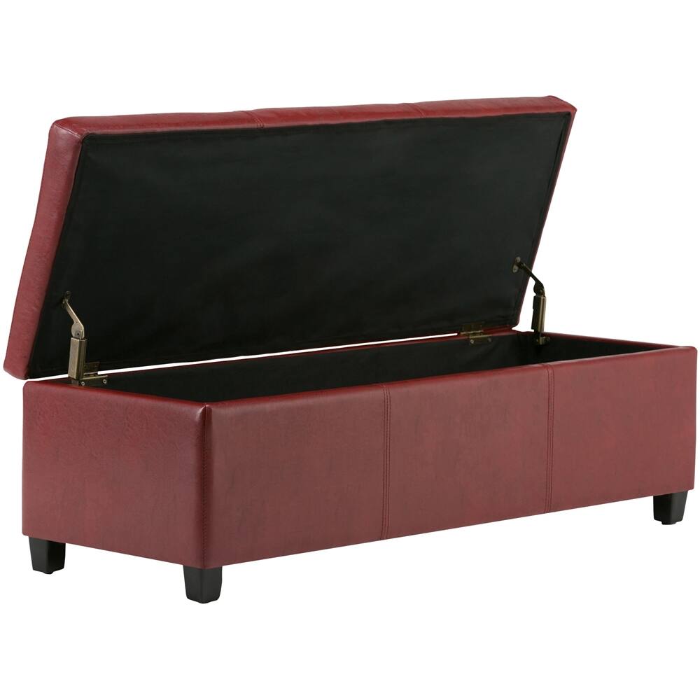 Left. Simpli Home - Avalon Rectangular Polyurethane Faux Leather Ottoman With Inner Storage - Red.