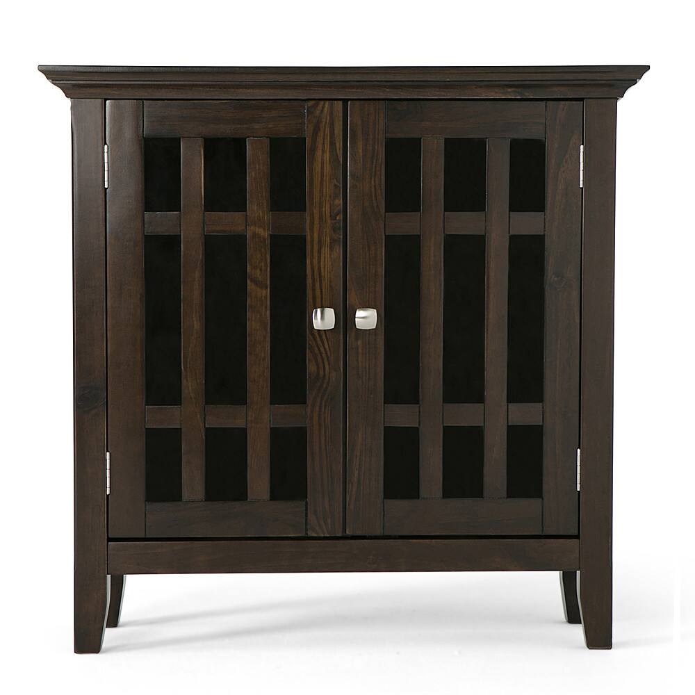 Angle. Simpli Home - Bedford Low Storage Media Cabinet - Tobacco Brown.