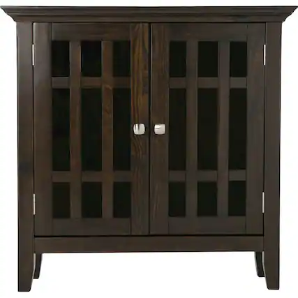 Front. Simpli Home - Bedford Low Storage Media Cabinet - Tobacco Brown.