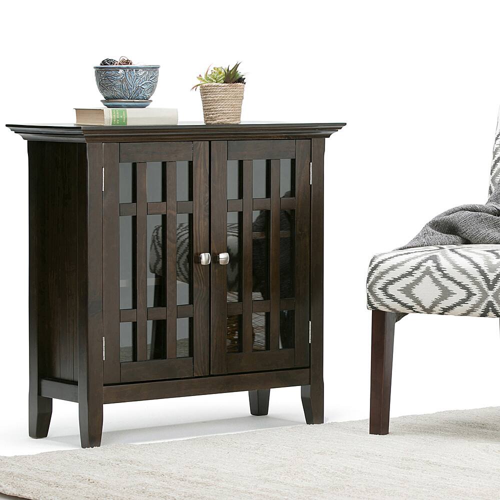 Left. Simpli Home - Bedford Low Storage Media Cabinet - Tobacco Brown.