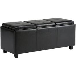 Simpli Home - Avalon Rectangular Wood/Polyurethane Faux Leather Ottoman With Inner Storage - Black