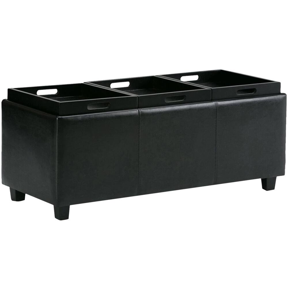 Alt View 11. Simpli Home - Avalon Rectangular Wood/Polyurethane Faux Leather Ottoman With Inner Storage - Black.