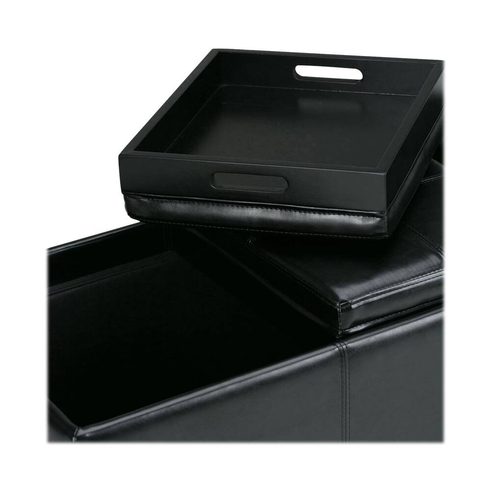 Alt View 12. Simpli Home - Avalon Rectangular Wood/Polyurethane Faux Leather Ottoman With Inner Storage - Black.