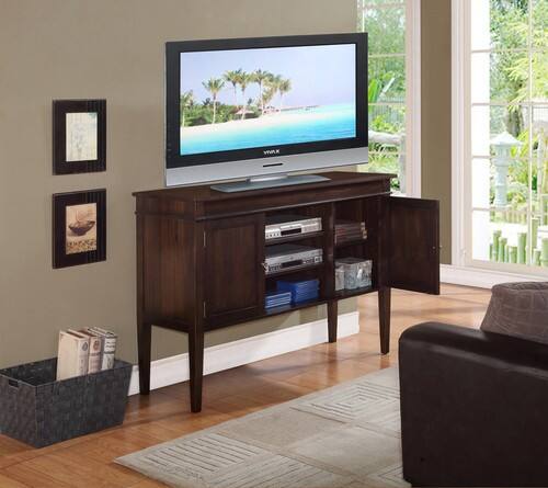 Alt View 17. Simpli Home - Carlton Collection Tall TV Media Stand - Tobacco Brown.
