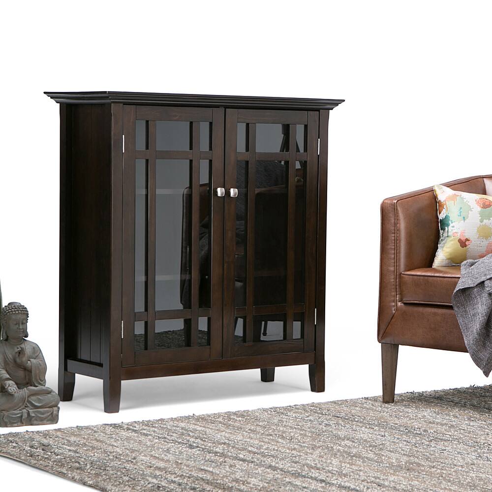 Left. Simpli Home - Bedford Medium Storage Cabinet - Tobacco Brown.