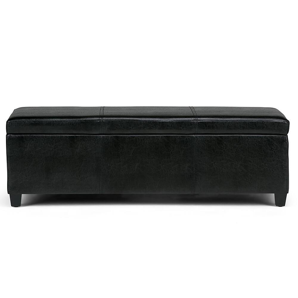 Angle. Simpli Home - Avalon Rectangular Polyurethane Faux Leather Ottoman With Inner Storage - Midnight Black.