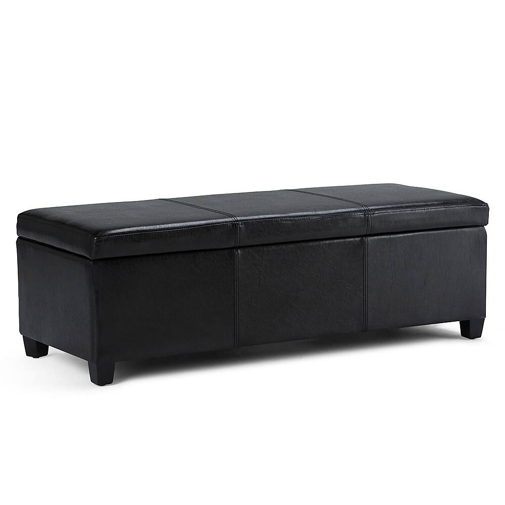 Front. Simpli Home - Avalon Rectangular Polyurethane Faux Leather Ottoman With Inner Storage - Midnight Black.
