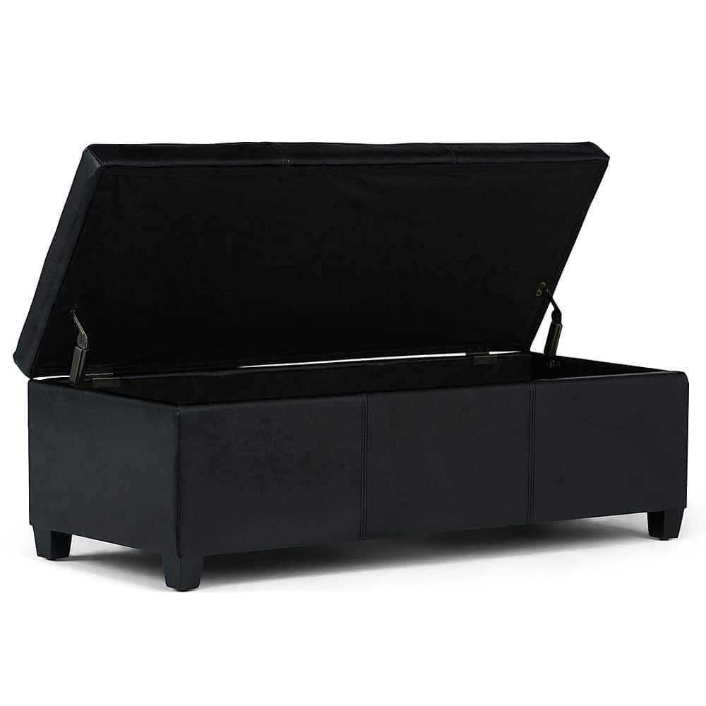 Alt View 11. Simpli Home - Avalon Rectangular Polyurethane Faux Leather Ottoman With Inner Storage - Midnight Black.