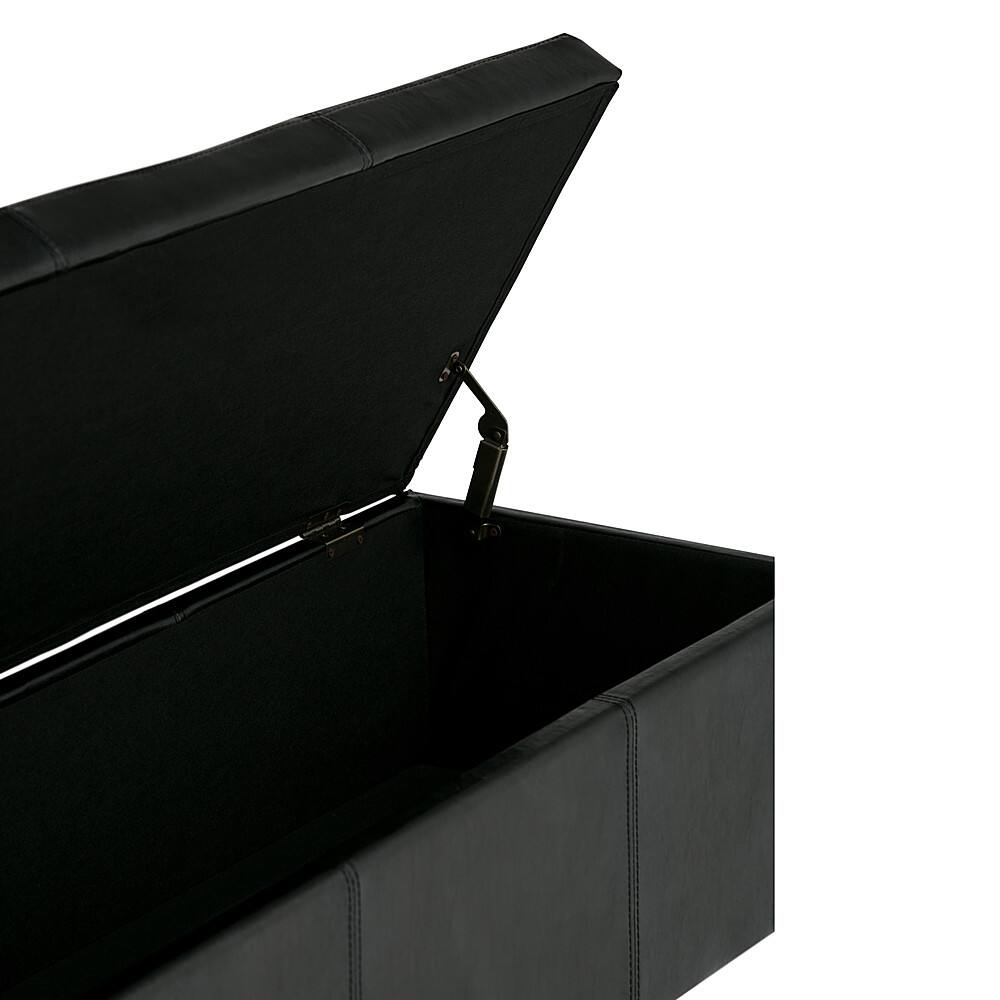 Alt View 12. Simpli Home - Avalon Rectangular Polyurethane Faux Leather Ottoman With Inner Storage - Midnight Black.