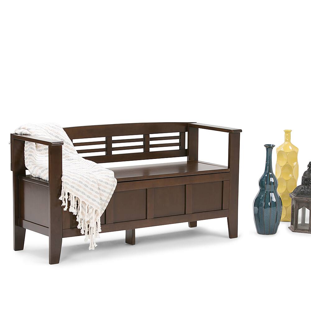 Front. Simpli Home - Adams SOLID WOOD 48 inch Wide Contemporary Entryway Storage Bench in Rustic Medium Brown - Rustic Medium Brown.
