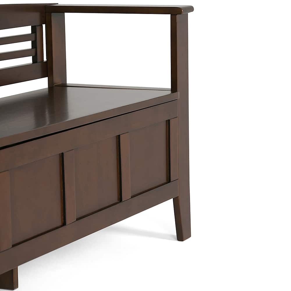 Left View: Simpli Home - Adams SOLID WOOD 48 inch Wide Contemporary Entryway Storage Bench in - Rustic Medium Brown