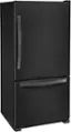 The image features a large, black refrigerator with its doors wide open, revealing a well-stocked interior. The refrigerator is filled with various food items, including milk, juice, and multiple bottles of different sizes. There are also several apples and oranges stored inside. The refrigerator is well-organized, with the items placed neatly in the shelves and compartments. The open doors showcase the abundance of food and beverages available for consumption.
