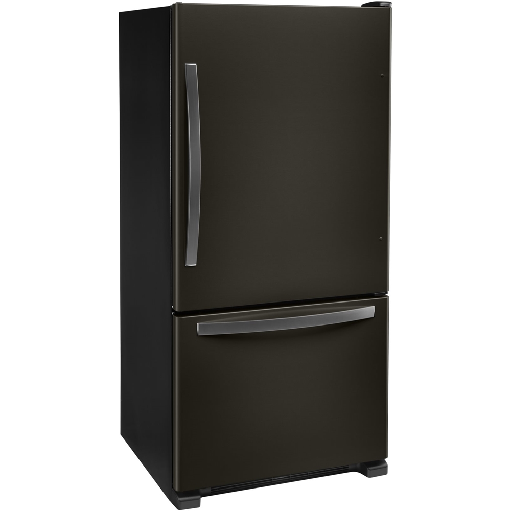 Left View: Whirlpool - 22 Cu. Ft. Bottom-Freezer Refrigerator with SpillGuard Glass Shelves - Black Stainless Steel