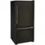 The image features a large black refrigerator with a freezer on the bottom. The refrigerator is described as a full-size refrigerator, with a height of 70 inches and a depth of 33-3/8 inches, including the handles. The width of the refrigerator is 32-3/4 inches. The refrigerator is standing upright, showcasing its size and design.