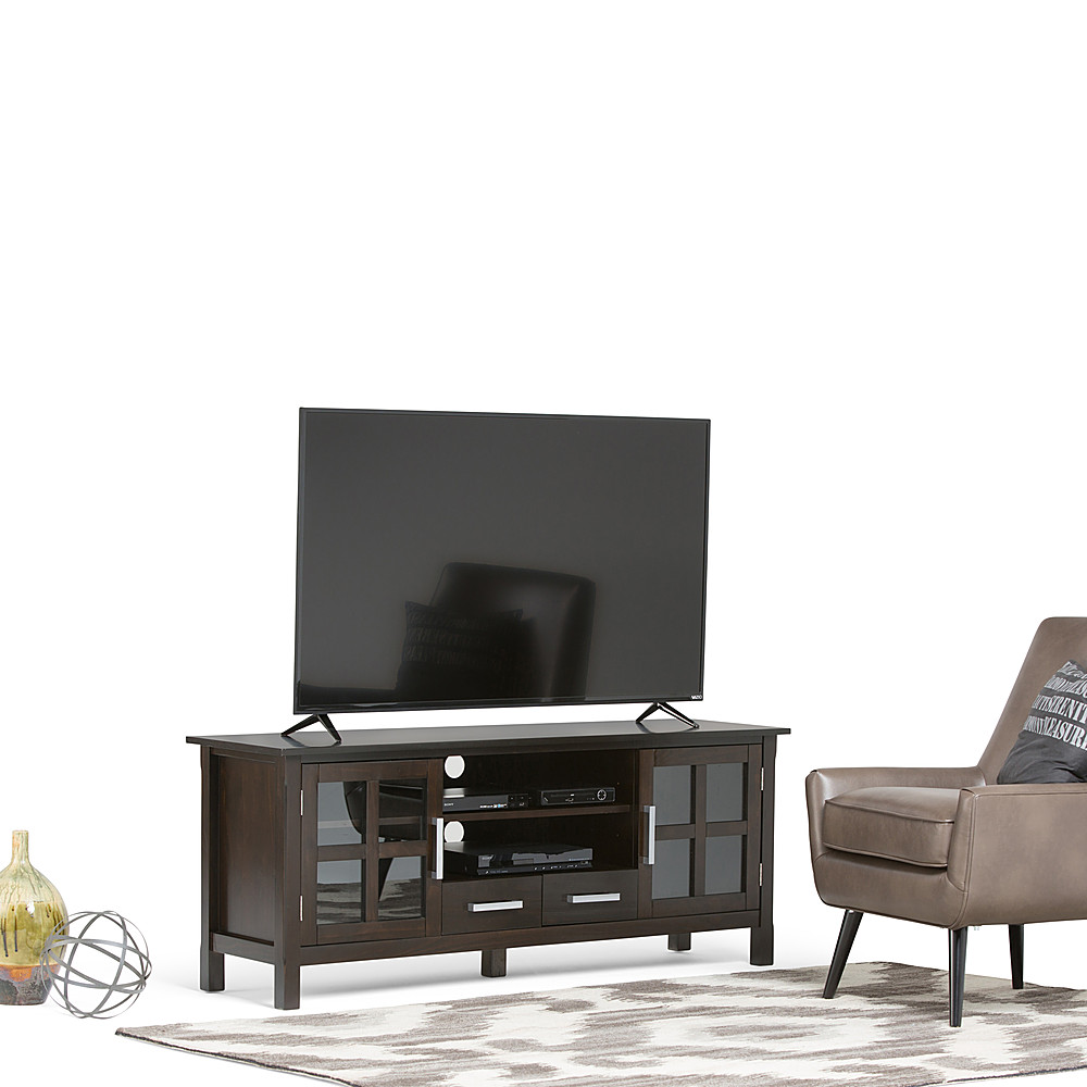 Left View: Simpli Home - Kitchener TV Cabinet for Most TVs Up to 66" - Dark Walnut Brown