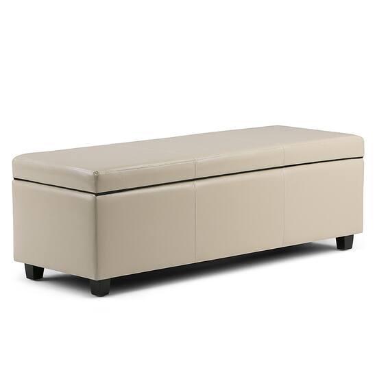 Simpli Home Avalon Large Rectangular Cream Faux Leather Storage Simpli Home Avalon Large Rectangular Cream Faux Leather Storage Ottoman Bench Front Zoom