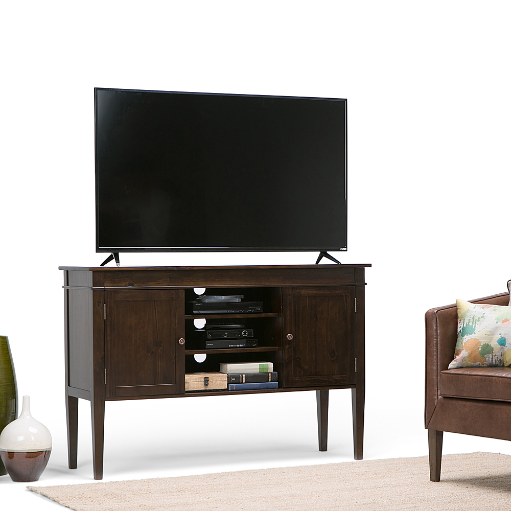 Angle View: Simpli Home - Carlton SOLID WOOD 54 inch Wide Transitional TV Media Stand in Dark Tobacco Brown For TVs up to 60 inches - Dark Tobacco Brown